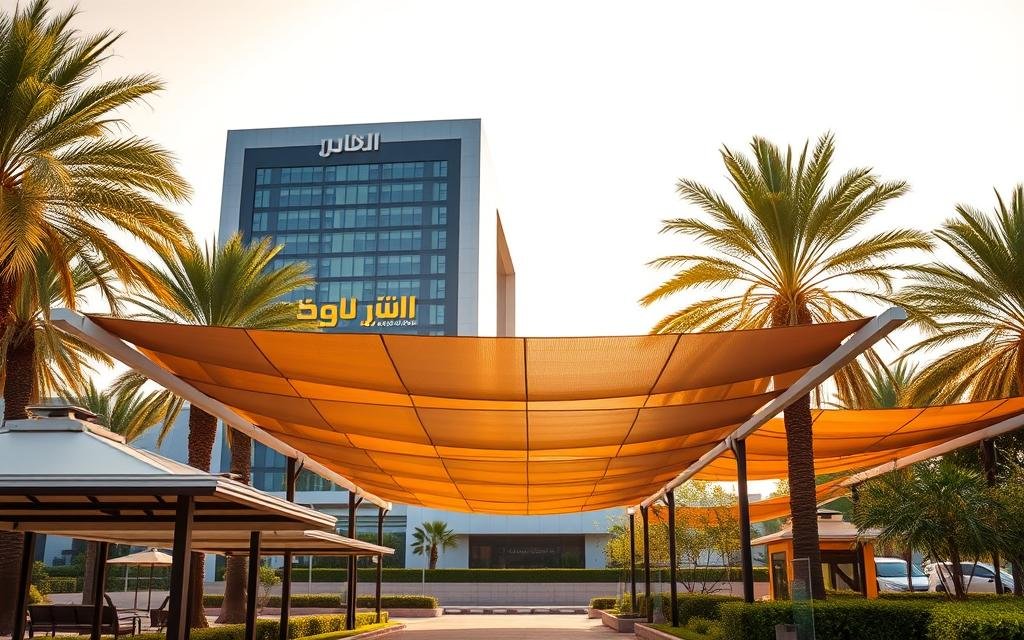 عمال يقومون بتركيب سواتر في حديقة منزلية بمكة